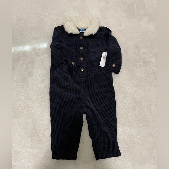 🆕 Old Navy Blue Sherpa-collarded corduroy jumpsuit - Picture 1 of 2